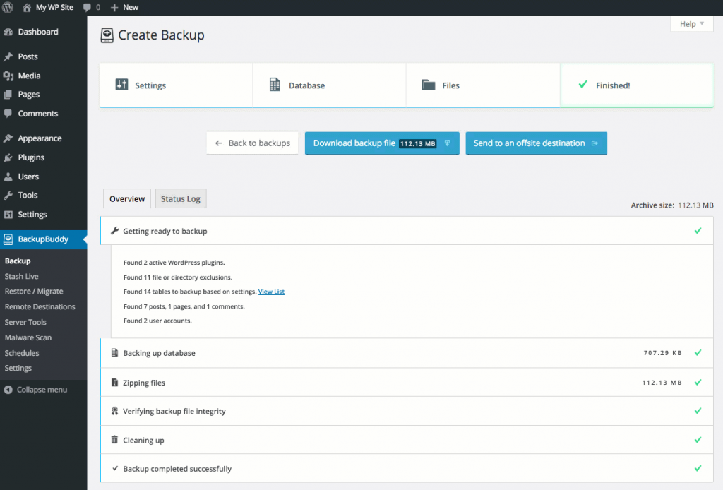 BackupBuddy Create Backup