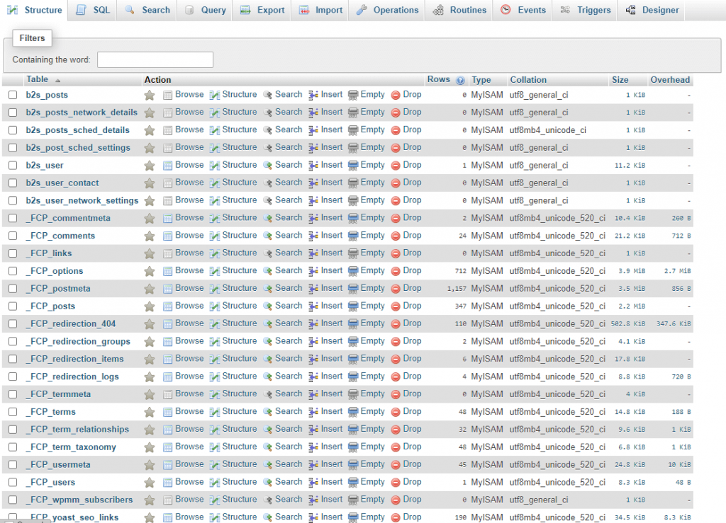 Contents of the Database