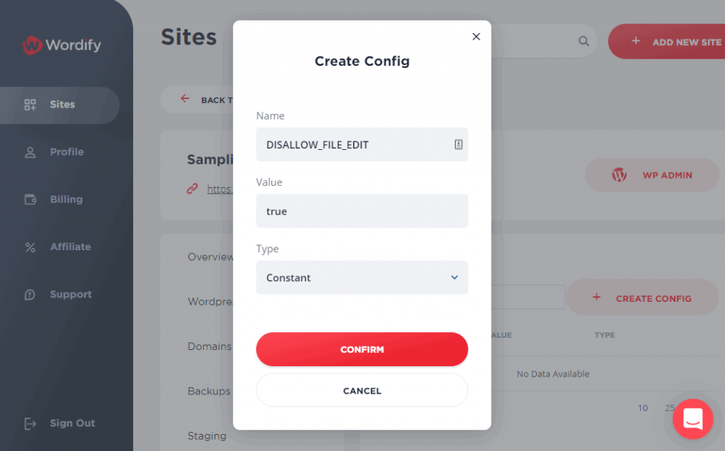 Disallowing file edit in Wordify