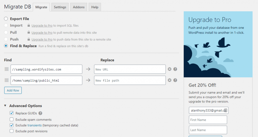 The WP Migrate DB plugin