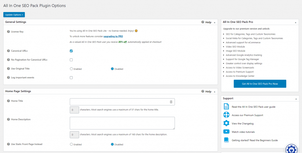 All In One SEO Pack Plugin Options