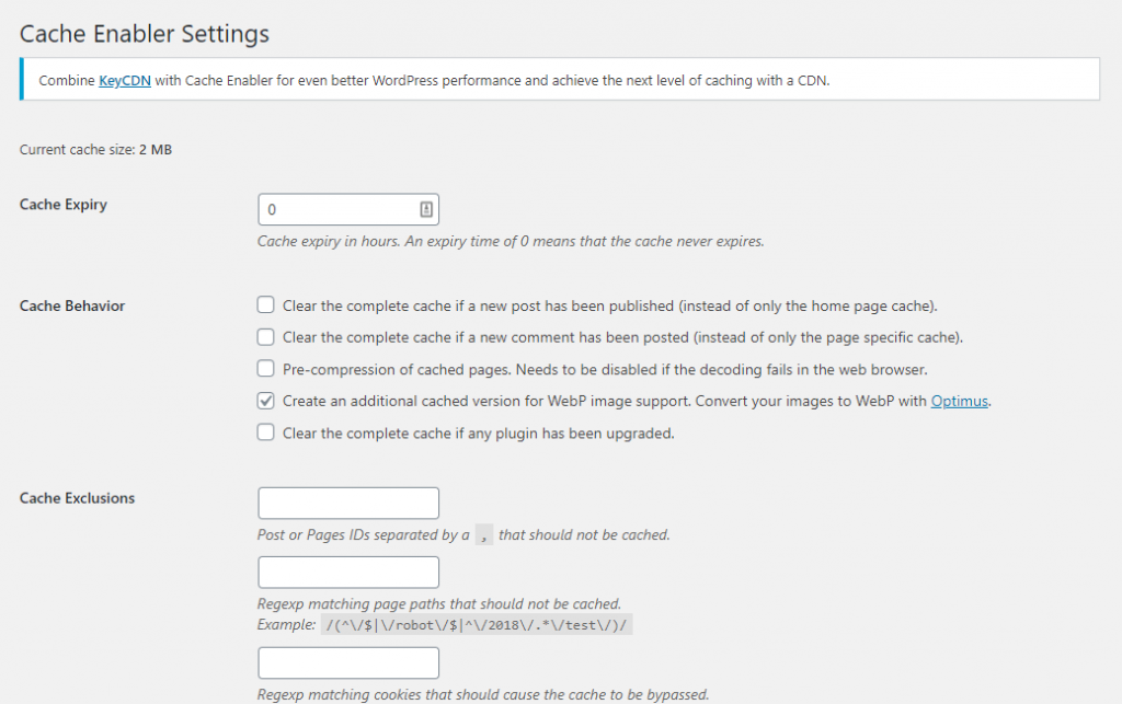 Cache Enabler Settings