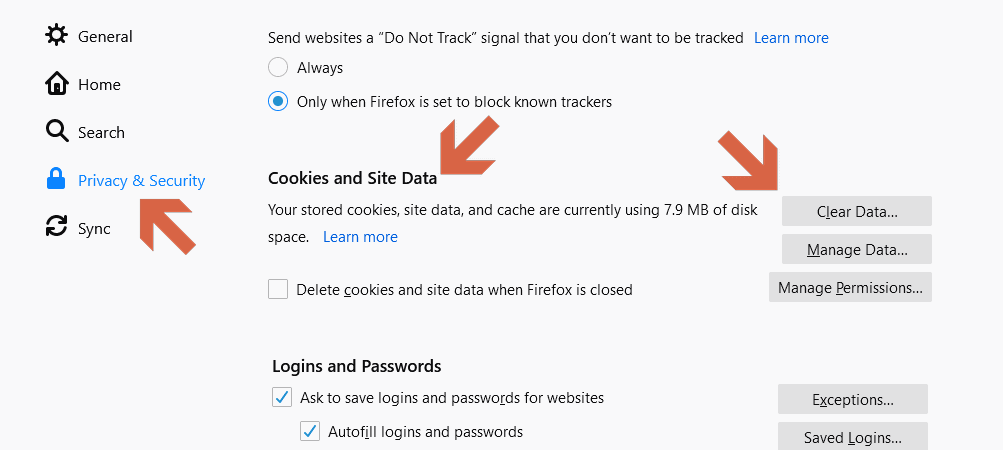 How to clear data on Firefox