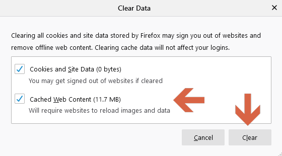 How to clear cached web content on Firefox