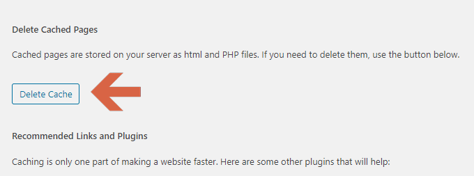How to delete cache from the Easy settings of WP Super Cache