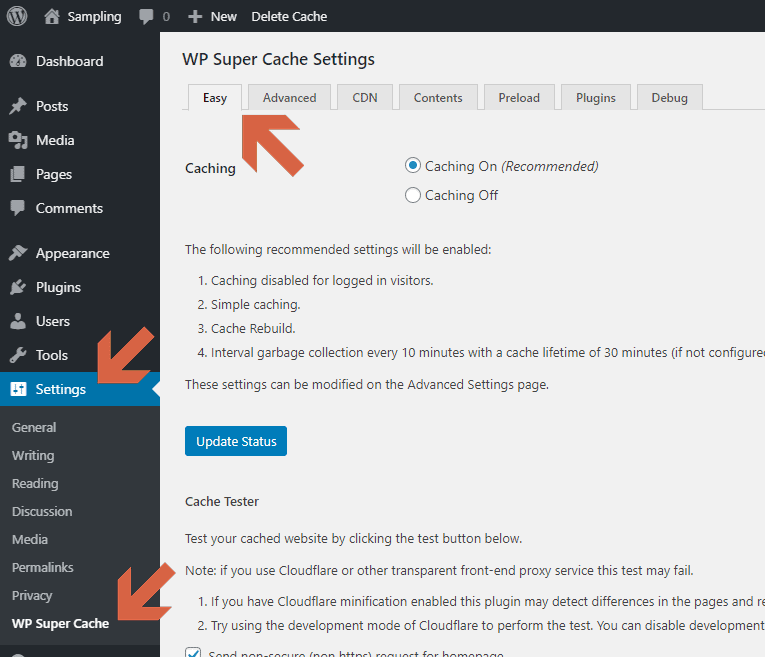 WP Super Cache Easy Settings