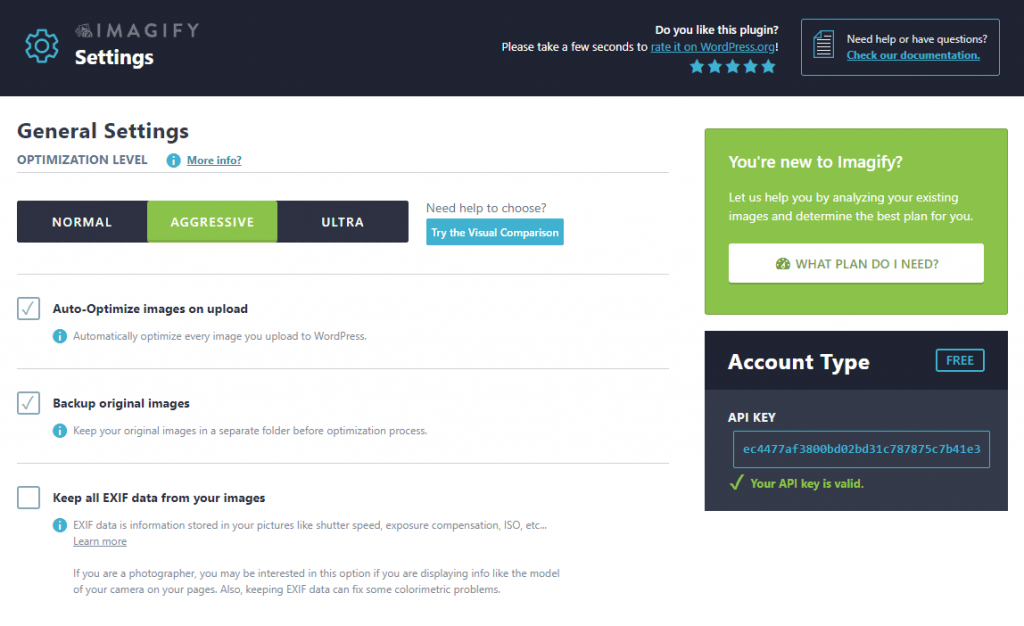 Imagify General Settings - Optimization Level
