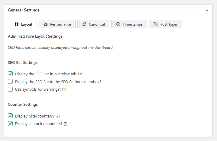The SEO Framework General Settings Layout