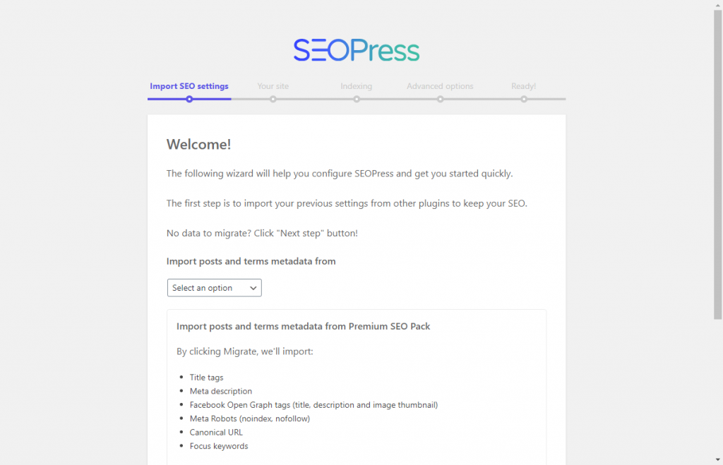 SEOPress configuration wizard
