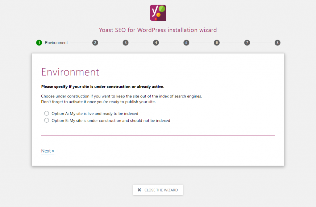 Yoast SEO for WordPress installation wizard
