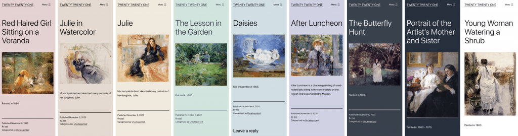 Various pastel color schemes for the new 2021 theme
