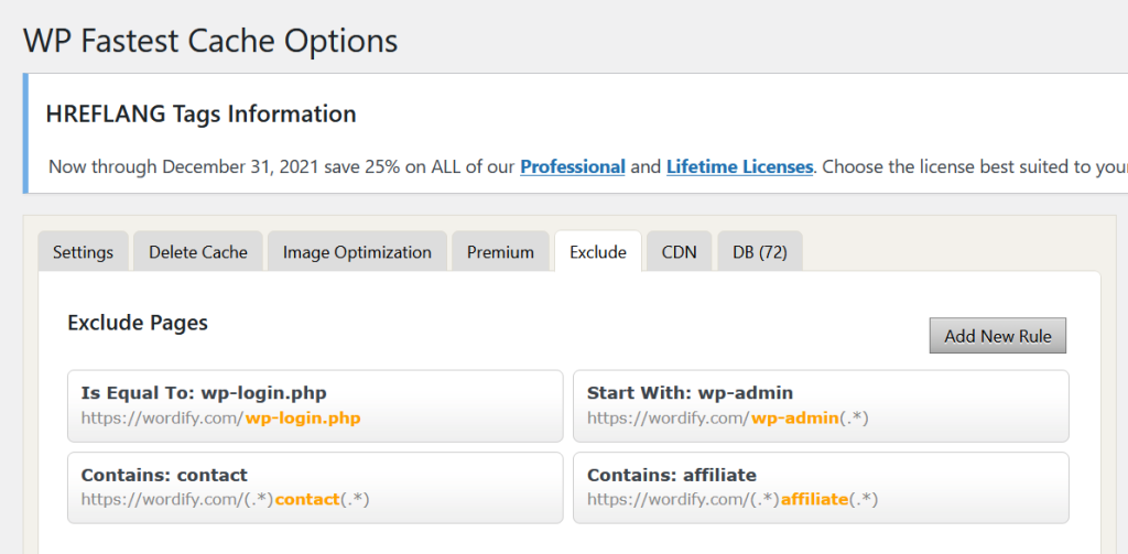 creating WP Fatest Cache exclude rules to resolve the "The form was unable to submit. Please contact the site administrator." error