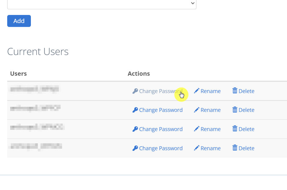 Click on the change password button to do so on that user