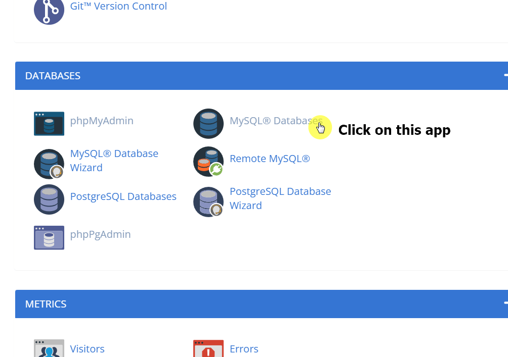 Click on the MySQL databases app to see all the users