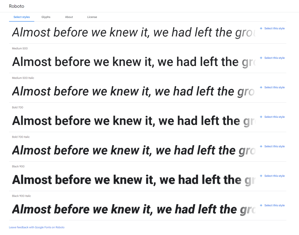 Roboto WordPress font from Google Fonts