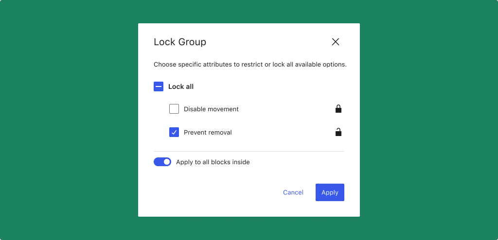 Lock inside container block with one click 