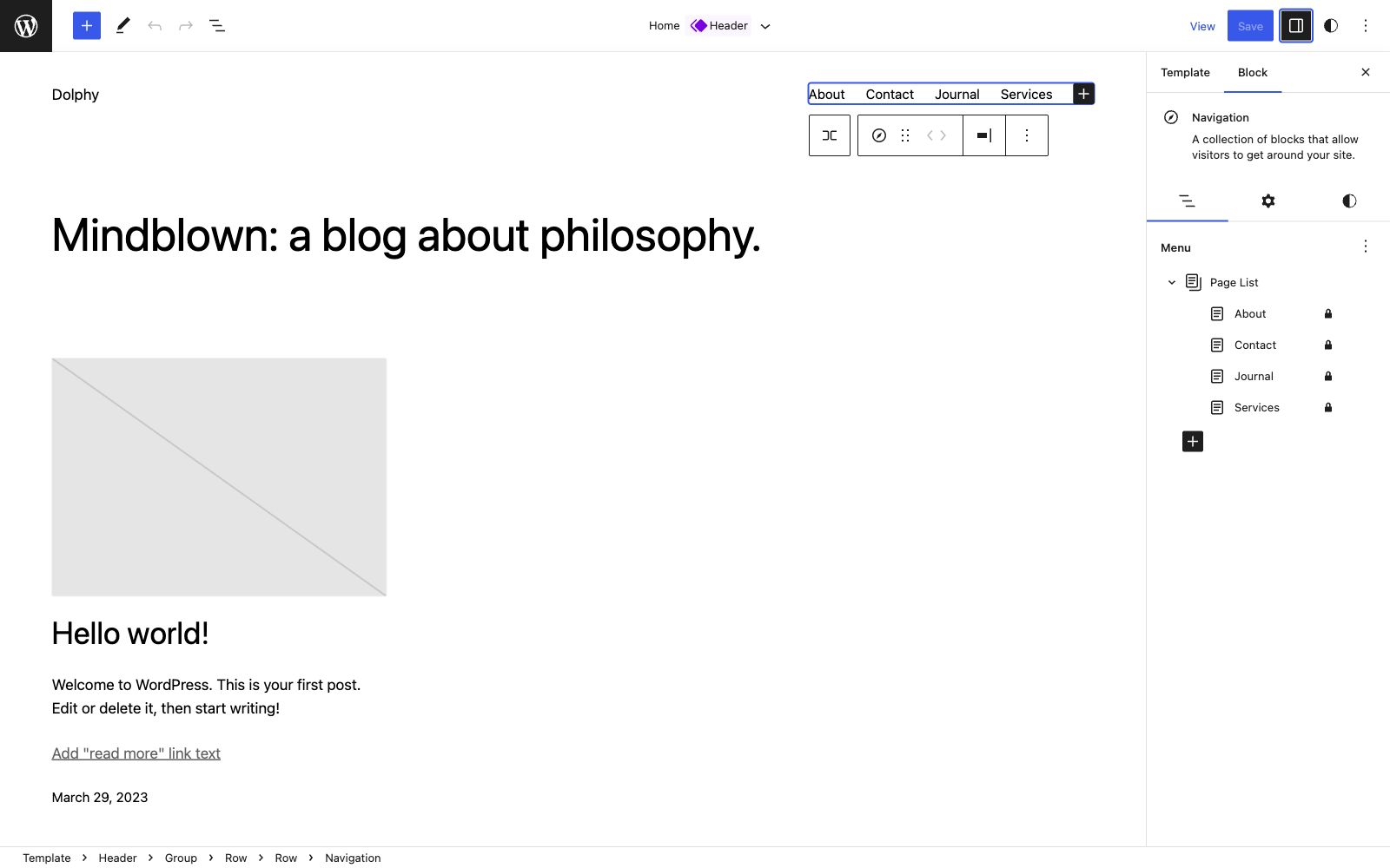 Editing menu items from the Navigation block's new sidebar list in WordPress 6.2.