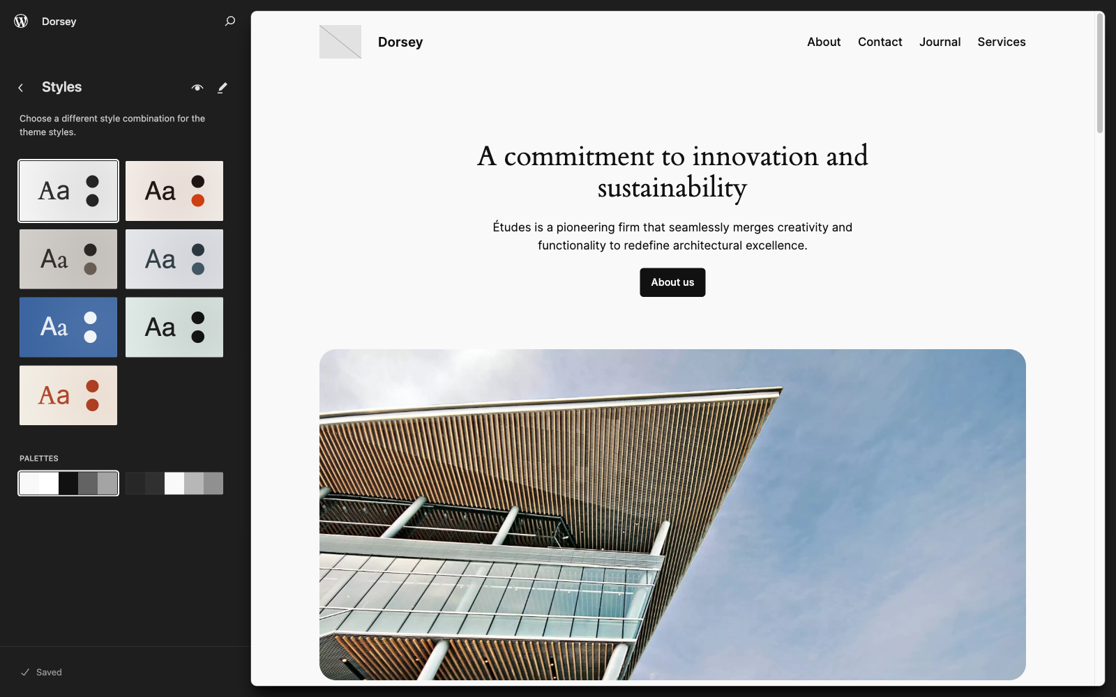 Browsing style variations with separate color and font sets in WordPress 6.6.