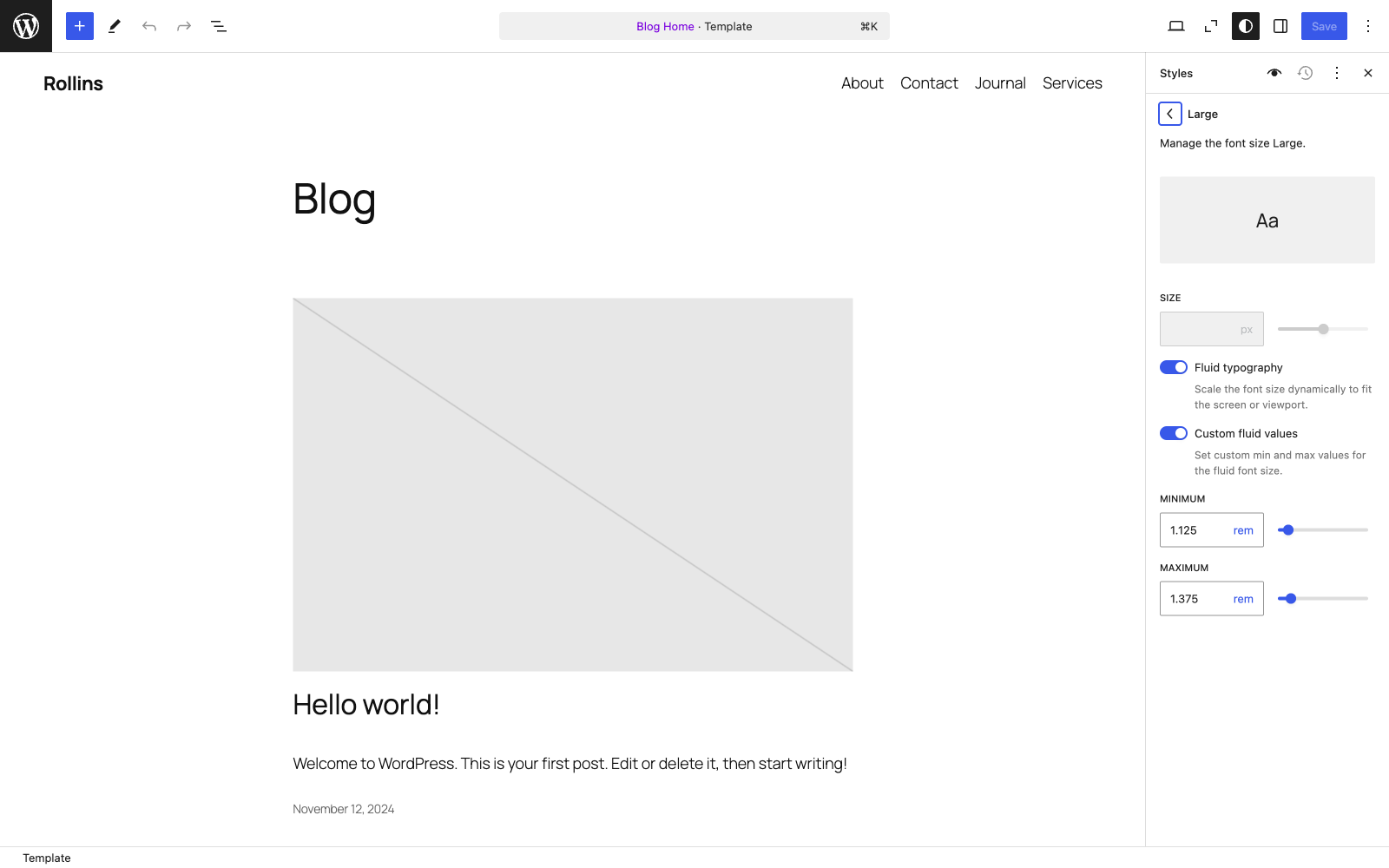 The new font size preset management UI in WordPress 6.7.